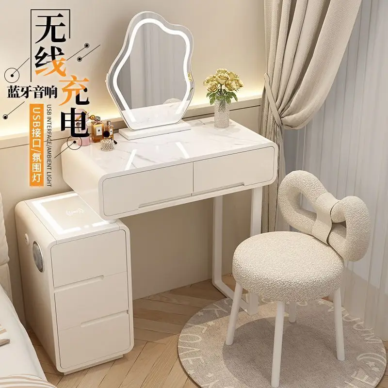 Todo o cômoda de madeira maciça, mesa de maquiagem moderna, simples e sofisticada para apartamento pequeno, armário inteligente com cinto de vento creme, wo sólido