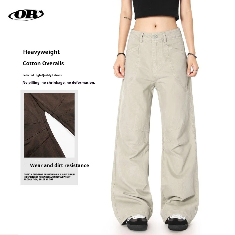 OR FL American Retro Barne Style 100 Cotton Women Cargo Trousers Cleanfit Advanced Staraight Slacks Women's Y2k Wide Leg Pants