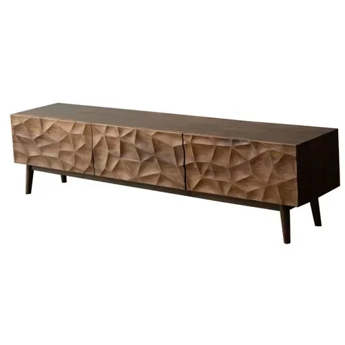 Mueble de TV de Madera Estilo Rústico Moderno de Mediados de Siglo, Mesa Baja para Sala de Estar