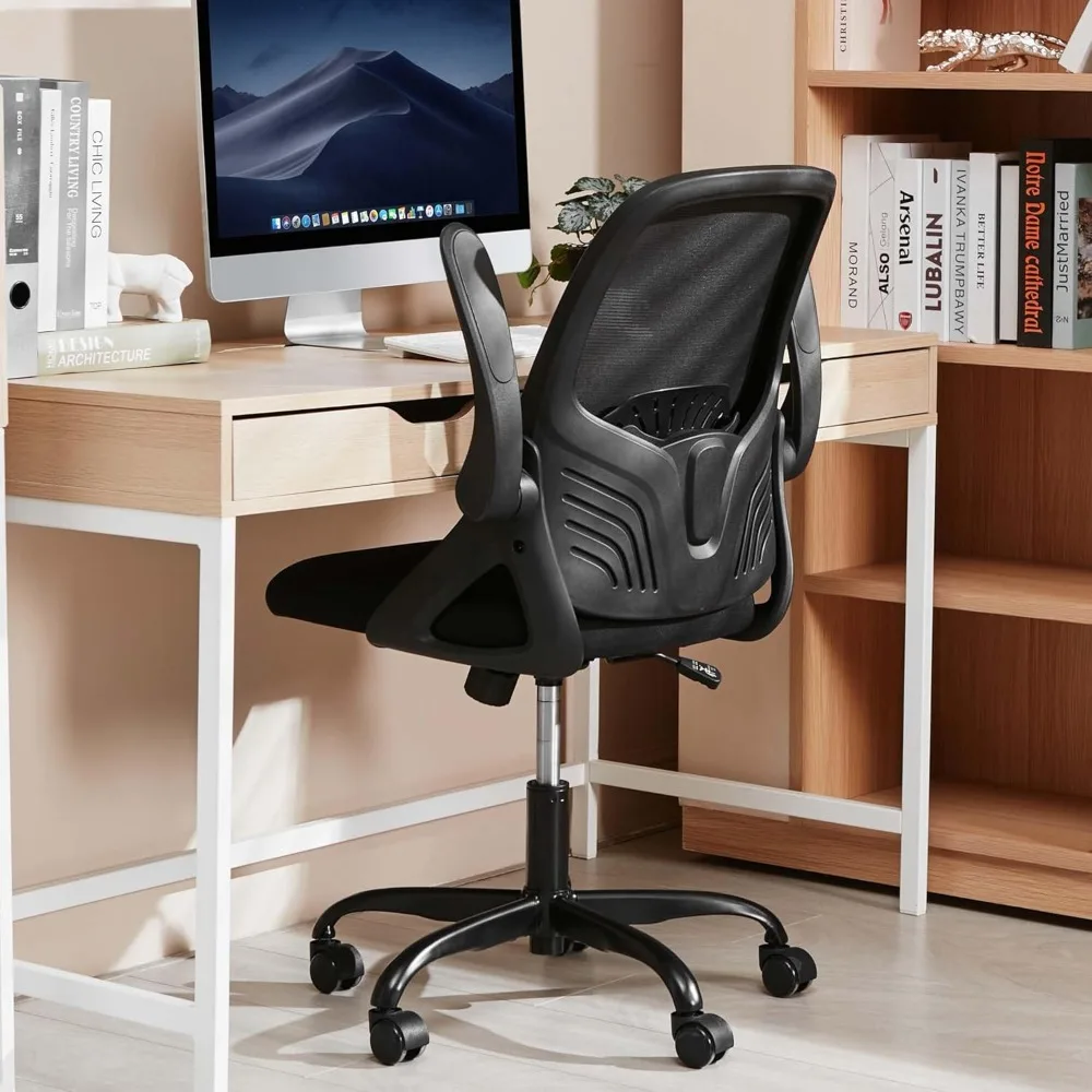 

Mid-Back Ergonomic Office Chair - Comfortable Mesh Computer Chair with Wheels Comfy Swivel Task Chair with Flip-up Arms