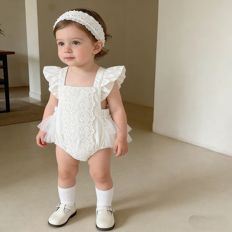 

2026 New Summer 0-24M Baby Girls Clothing Toddler Baby Girls Jumpsuit Flying Sleeve Cotton Splicing Newborn Baby Girls Romper
