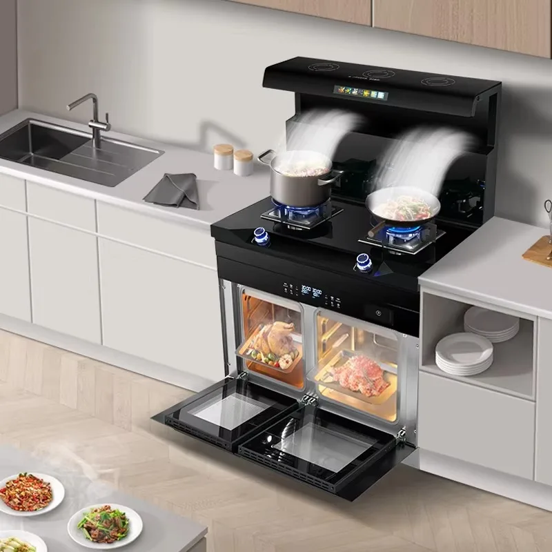Multifunctional household kitchen gas stove range hood integrated single steam oven and single oven multifunctional stove