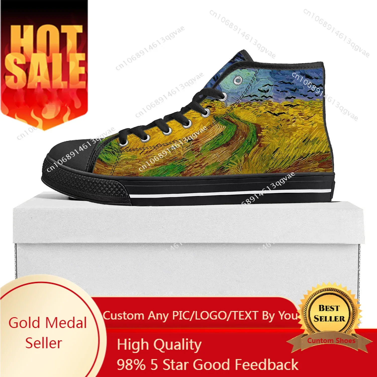 Van Gogh Oil Painting Rye Crows High Top High Quality Sneakers Mens Womens Teenager Canvas Sneaker Couple Shoes Custom Shoe