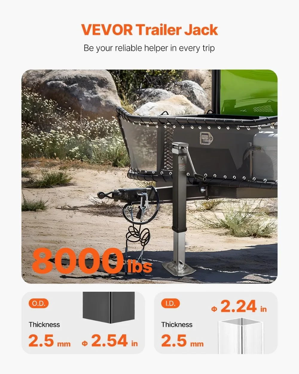 مقبس مقطورة ملحوم شديد التحمل بوزن 8000 رطل، رافعة 15-1/4 بوصة، ساق متدلية قابلة للتعديل للمركبات الترفيهية والمقطورات المساعدة