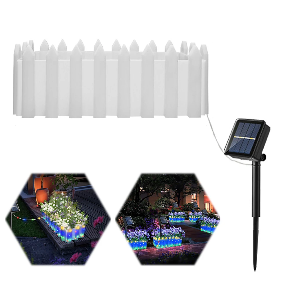 

Solar Powered Lighted Garden Fence Waterproof Outdoor Picket Fence 8 Light Modes Decorative Lighted Fence for Outdoor Tree Yard