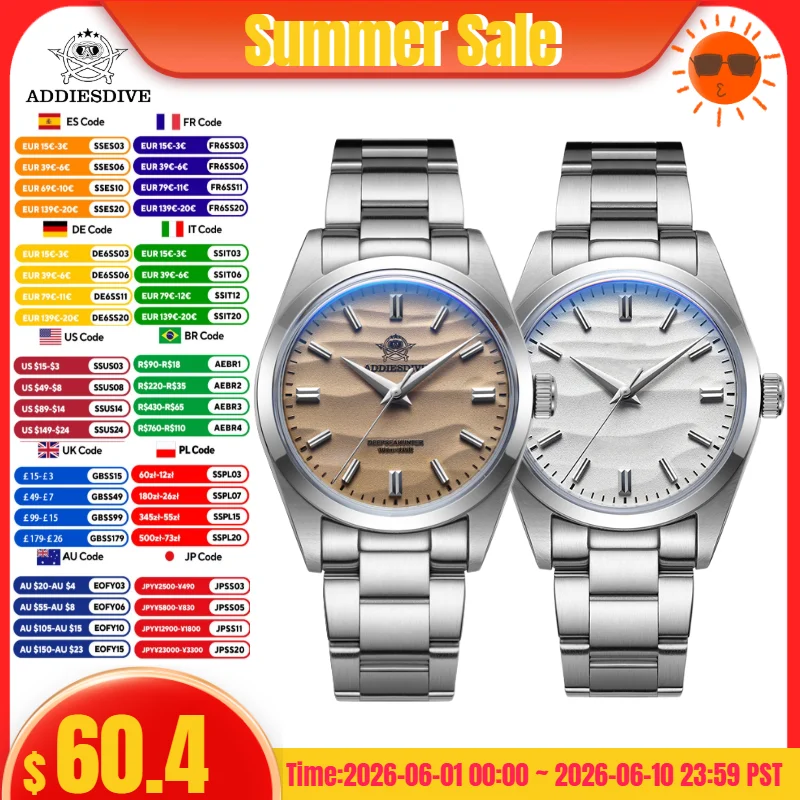 

ADDIESDIVE 36mm no logo Men Watches 10Bar Waterproof Desert Dial Bubble Mirror Glass Business Leisure Quartz watch Reloj Hombre