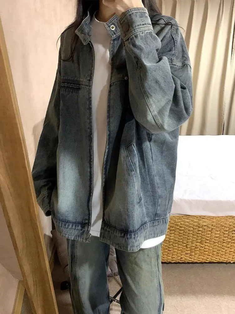 

American Retro Washing Loose Denim Jacket Women Spring Autumn New High Street Loose Slim Long-Sleeved Jacket Top