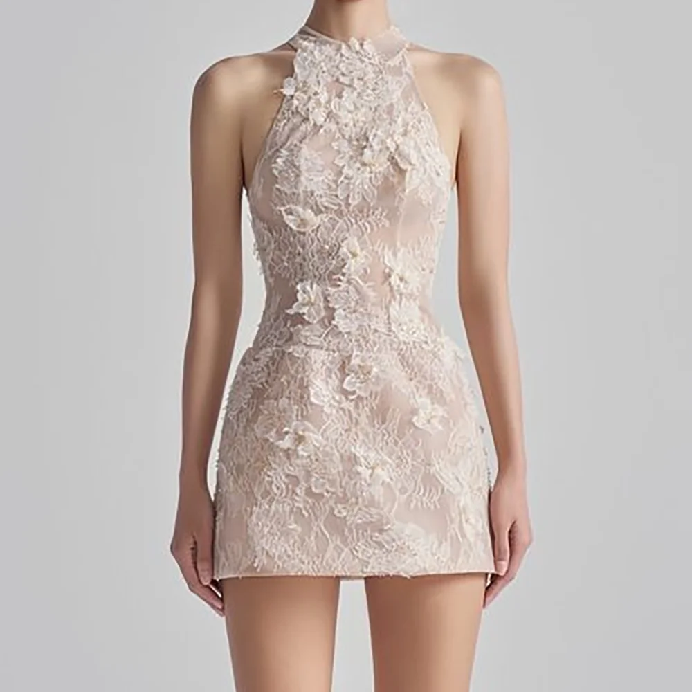 우아한 O-넥 아플리케 민소매 미니 정장 이브닝 드레스 생일 파티 댄스 파티 드레스 맞춤형