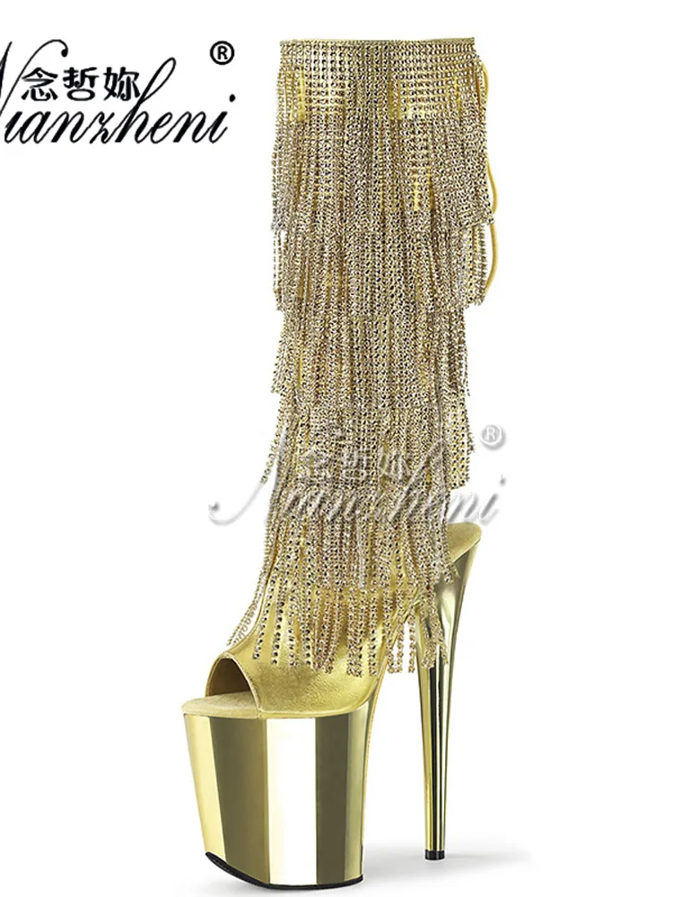 Fringe Rhinestone 6Inch stripper heels Platform Nightclub Sexy Fetish Shoes 20cm Strip Ankle Boots Pole Dance Dancewear Exotic