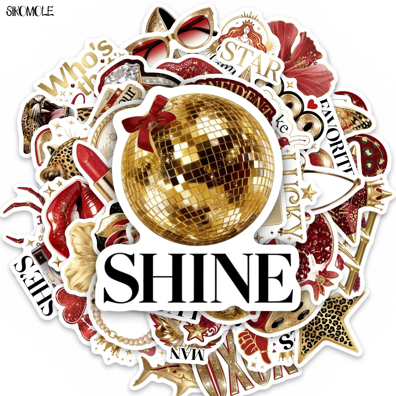 10/30/50pcs Cartoon Red Gold Light Luxury Style Stickers Book Diy Skateboard Guitar Luggage Suitcase Decoration Graffiti Sticker