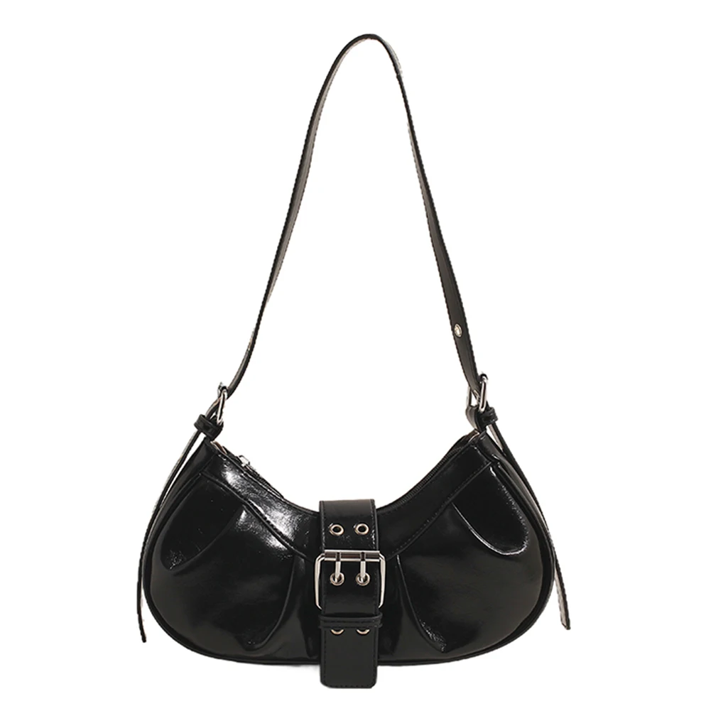

Women Y2K Fashion Shoulder Bags Black PU Leather Underarm Bags with Adjustable Strap Ladies Handbags Purse for Travel Commuting