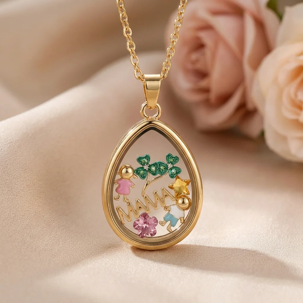 3PCS Transparent Water Drop Charm Necklace Gold Plated