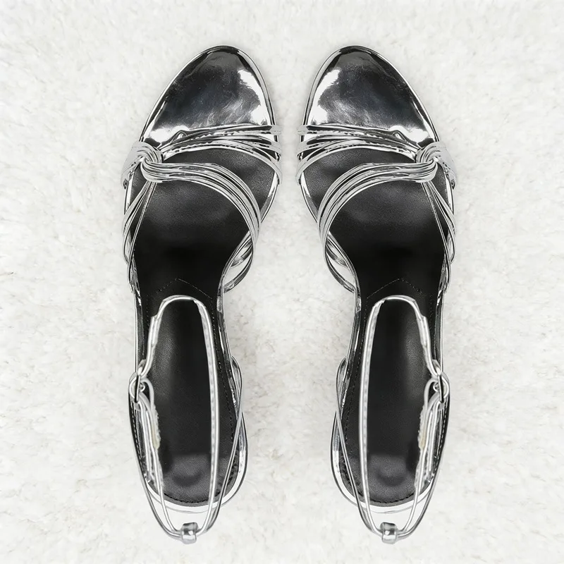 

Сексуальные серебристые босоножки на высоком каблуке с узким ремешком, женские модные туфли с круглым и открытым носком, на каблуке с ремешком на щиколотке, роскошные вечерние туфли