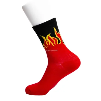 1 Paar Herren-Socken, modisch, Hip-Hop-Hit-Farbe auf Feuer, Crew-Socken, rote Flamme, Blaze, Power Torch, heiße Wärme, Straße, Skateboard, Baumwollsocken