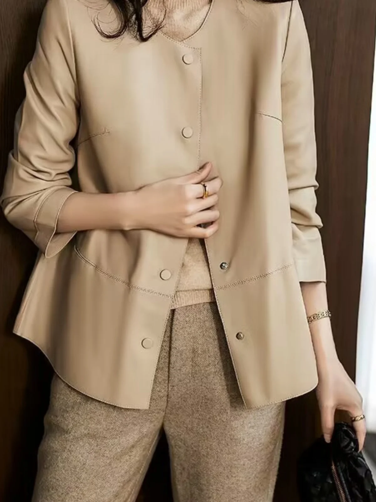 High-End Stylish PU Leather Jacket Casual Slimming Buxom Large Size Spring Autumn New Style Women's Fashion Outerwear