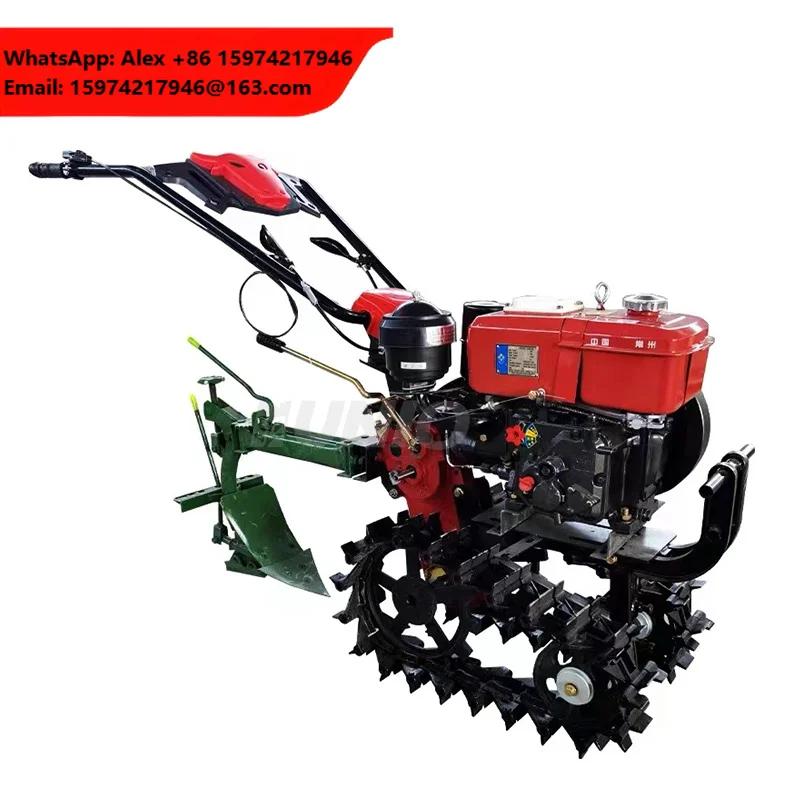 Crawler Type Chain Track Micro Tiller For Small Farmland Plowing Trenching Fertilization Sowing Plowing Mountain Multifunctional