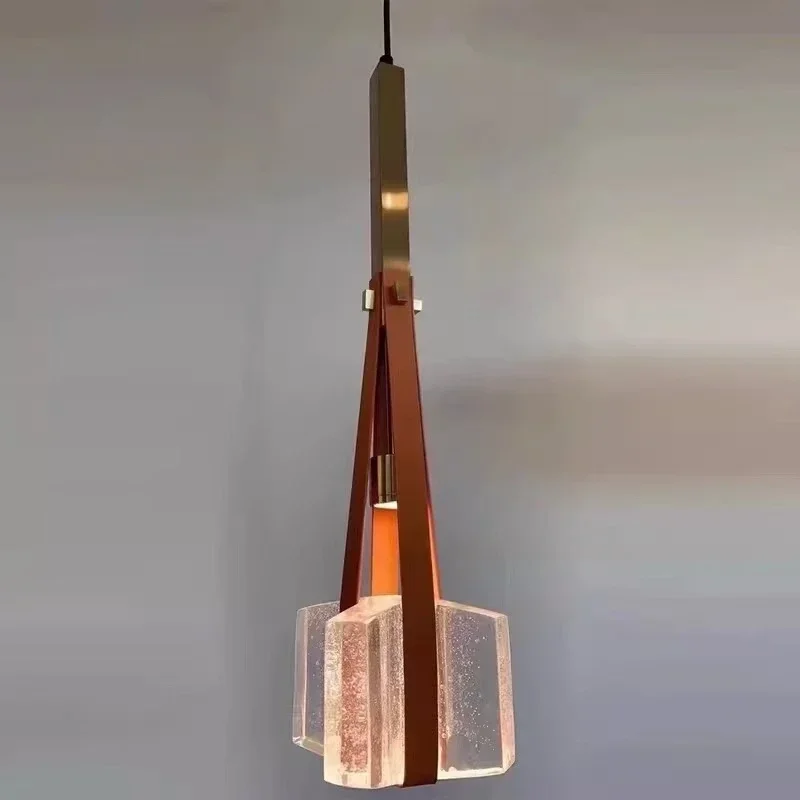 

Industrial Brown Leather Pendant Light for Bedroom Dining Room Living Room Hallway Bar Counter with Transparent Glass Fixture