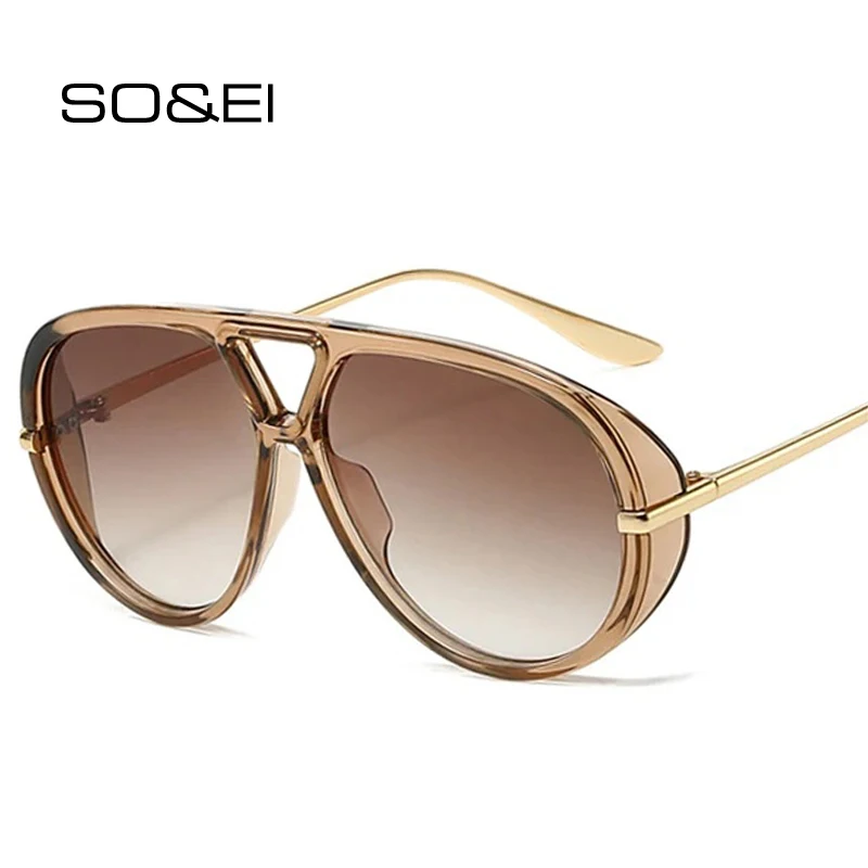 

SO&EI Ins Popular Fashion Oversized Double Bridges Pilot Women Sunglasses Retro Candy Color Men Punk Sun Glasses Shades UV400