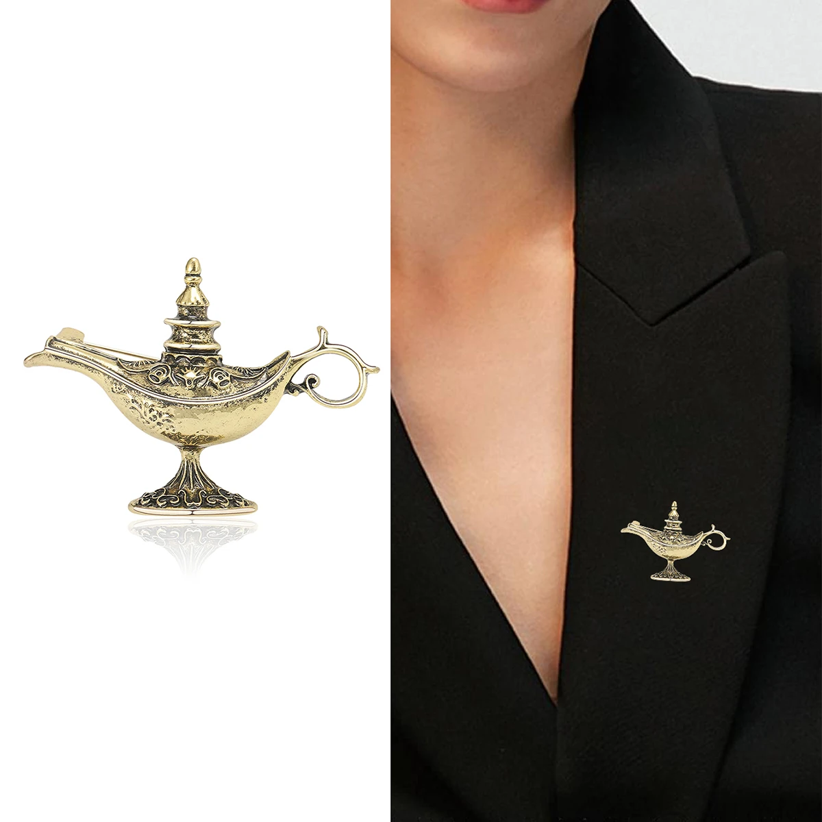 Enamel Aladdin Lamp Brooches for Women Unisex Pot Pins Event Party Backpack Decoration Clothes Accessories