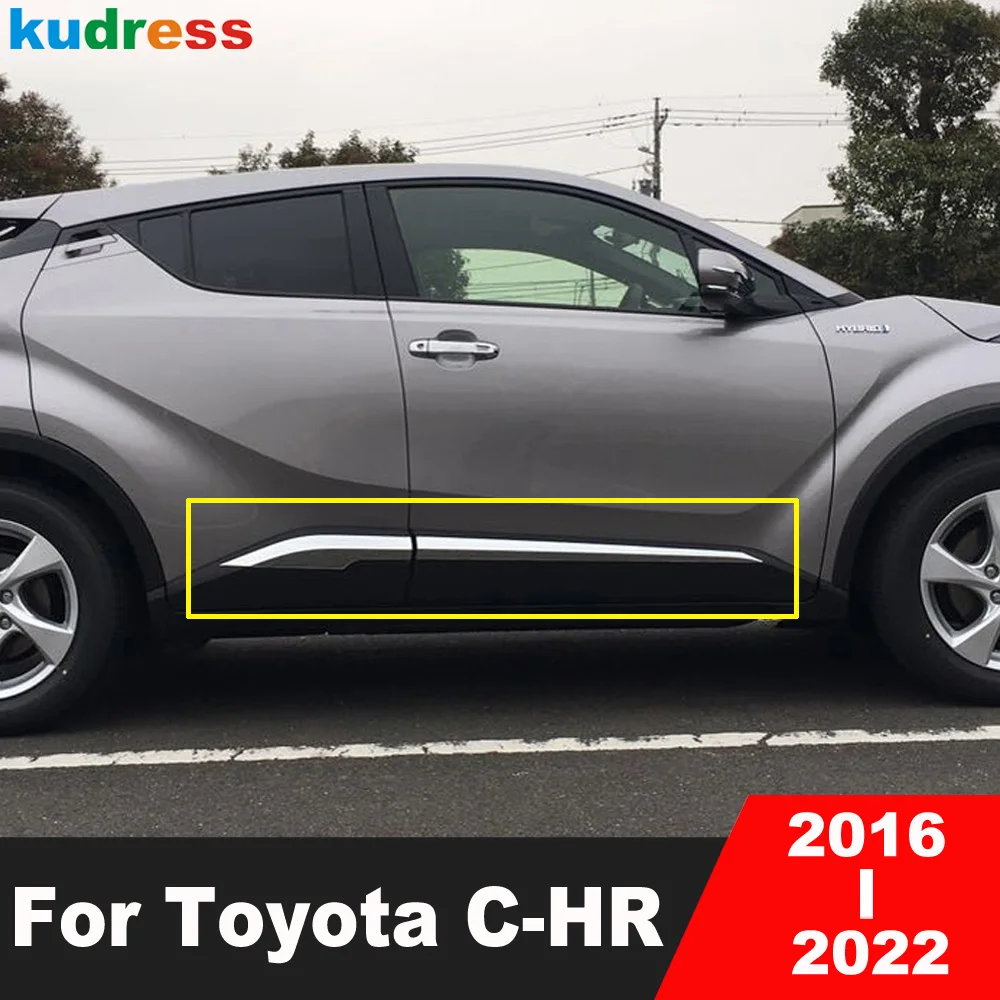 

Отделка кузова, молдинг на боковые двери для Toyota CHR 2016 2017 2018 2019 2021 2022 хромированная дверная полоса, молдинговая полоса, автомобильные аксессуары