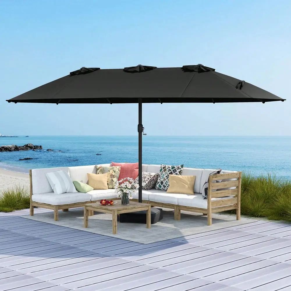 

15FT DoubleSided Twin Patio Umbrella Outdoor Market W Crank Base