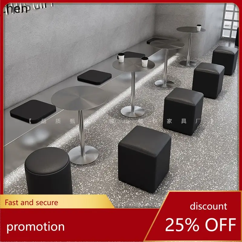 

LXC Industrial Style Stainless Steel Table and Chair Milk Tea Shop Booth Sofa Wall Coffee Restaurant Round Stool