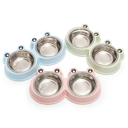 Cat Bowl Dog Bowl Drinking Water Feeding One-piece Pet Double Bowl Stainless Steel Frog Bowl Pet Food Utensils Pet Products