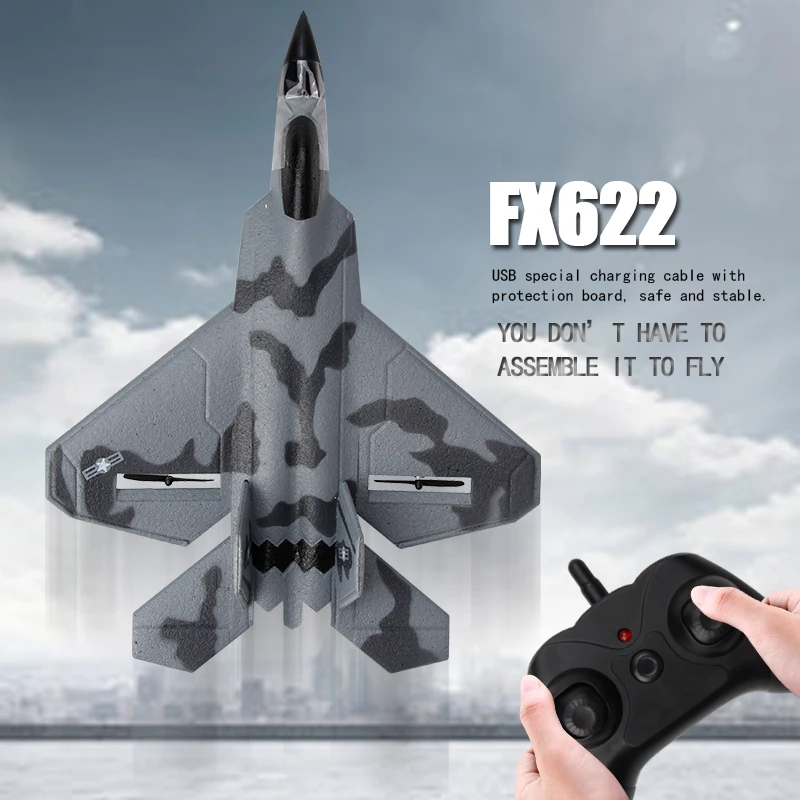 RC Plane FX622 Fixed Wing F22 Fighter Jet Remote Control Electric Aircraft Model Night Lights Plane Toy