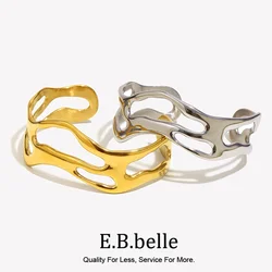 E.B.belle Exaggerated Wave Hollow Bracelet 316L Stainless Steel Women's Hand Bracelets 18K Gold Plated Jewelry