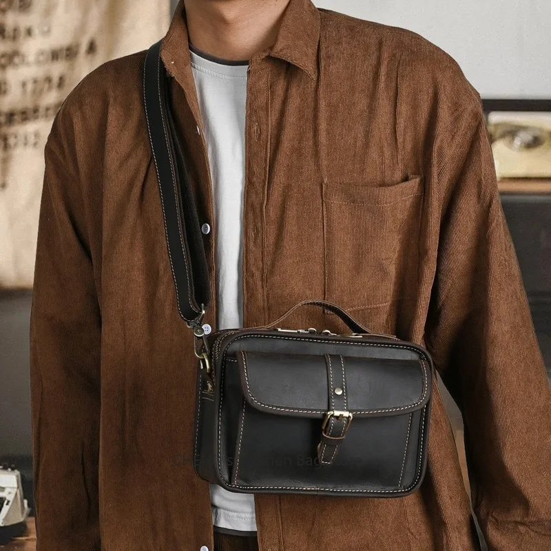 

New Men's Genuine Leather Messenger Bag – Crazy Horse & Top-Grain Cowhide Crossbody Shoulder Bag, Casual Tote