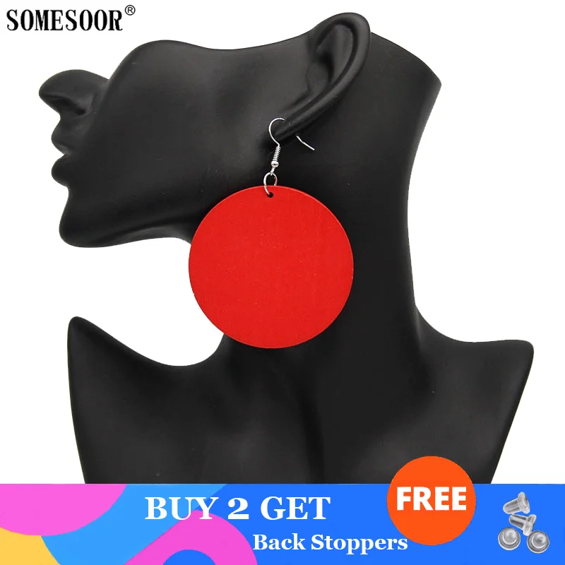 SOMESOOR DIY Painting Blank Round Wooden Drop Earrings 10 Colors Handmade Wood Photos Pendant Dangle Jewelry For Women Gifts