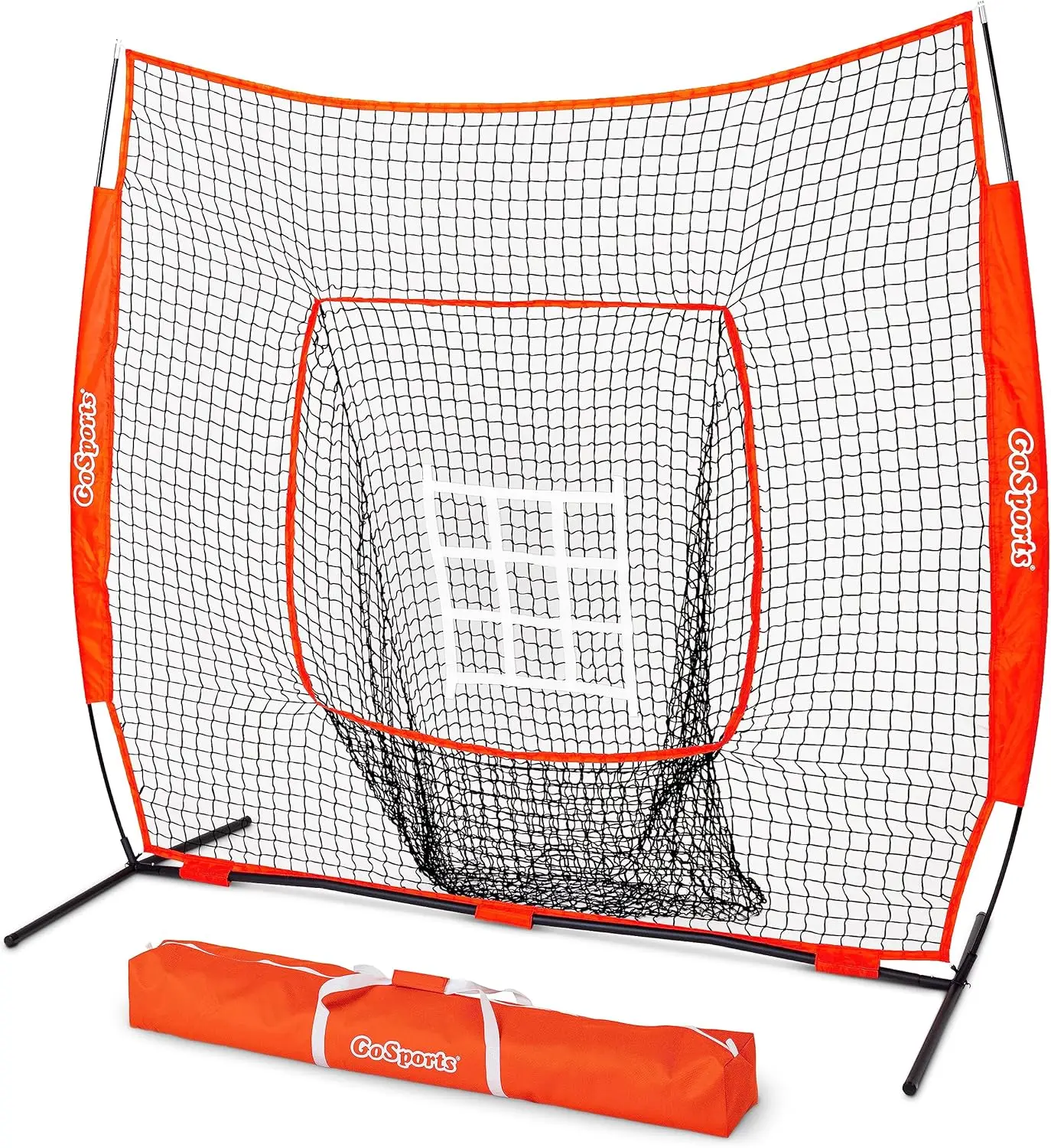 

7x7 ft Baseball & Softball Practice Net with Bow Frame, Carry Bag, Strike Zone - Red, Black or Pro for All Skill Levels