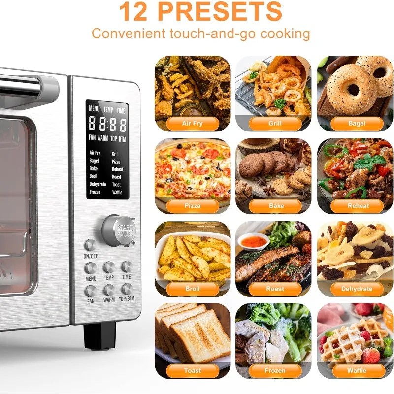 Microwave Smart Oven, 12-in-1 Countertop Convection, 50°-450°F Temperature Control, Top and Bottom Heater Adjustment 0%-100%