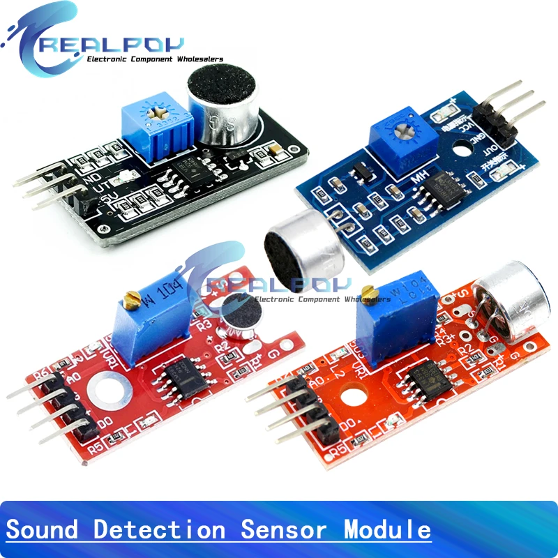 Voz Sound Sensor Detection Module, Sound Detection Sensor, Black, Blue, Red Board, KY-038, KY-037