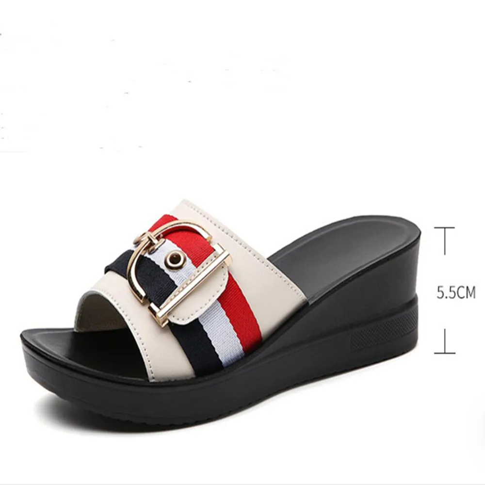 Fashion 5CM High Heel Wedges Sandals For Women 2024Summer Platform Peep Toe Beach Slippers All-match Casual Slip On Shoes Slides