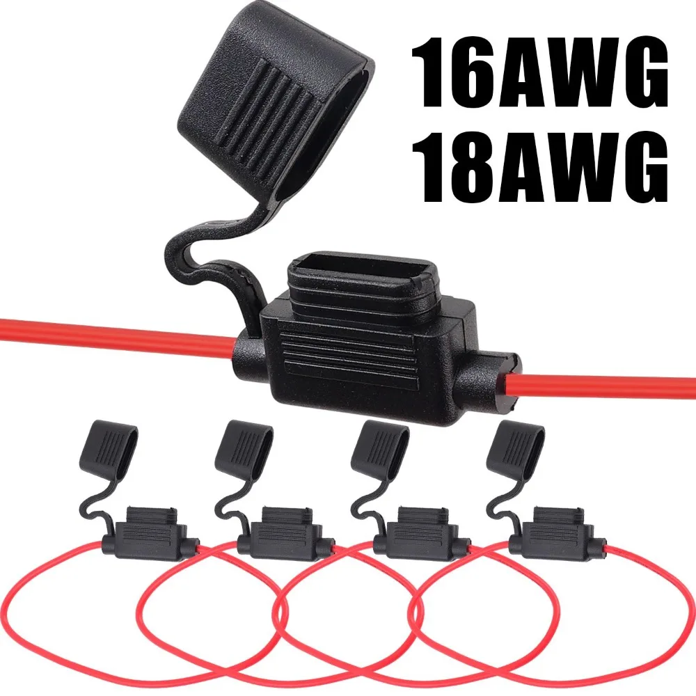 Waterproof in Line Fuse Holder ATC ATO Blade Fuse Block Socket 16AWG 18AWG Wire Pigtail Heavy Duty for Car Marine Boat Truck Kit