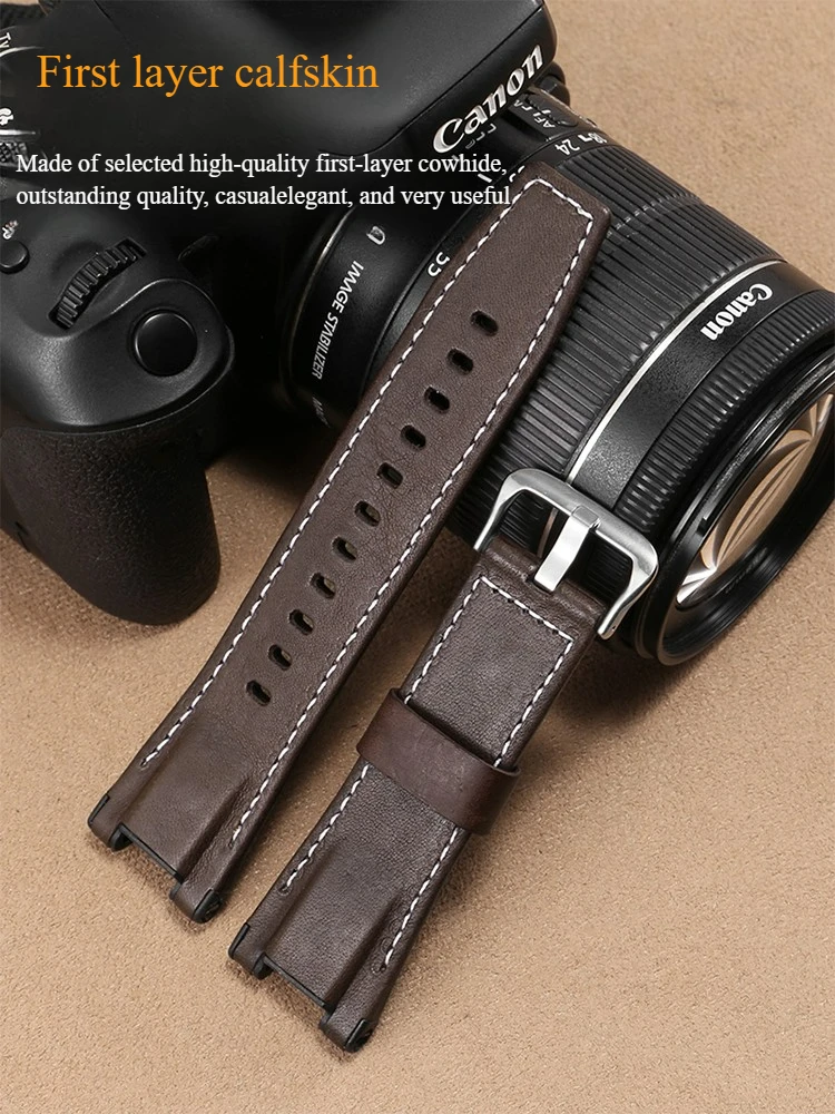 

Suitable for Casio Steel Heart GST -/B100/W300/S810/1110 genuine leather canvas watch strap men's concave