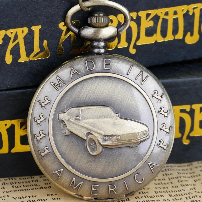 خمر تنقش الأمريكية الرياضة سيارة الجيب ووتش هدية عالية الجودة محايد قلادة توقيت قلادة البرونزية كوارتز ساعة الجيب