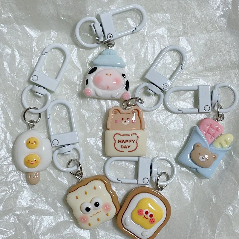 Simulation Food Small Food Keychain Cartoon Bread Pendant Key Chain Cookie Creative Cartoon Resin Keyring Female Lady Girl