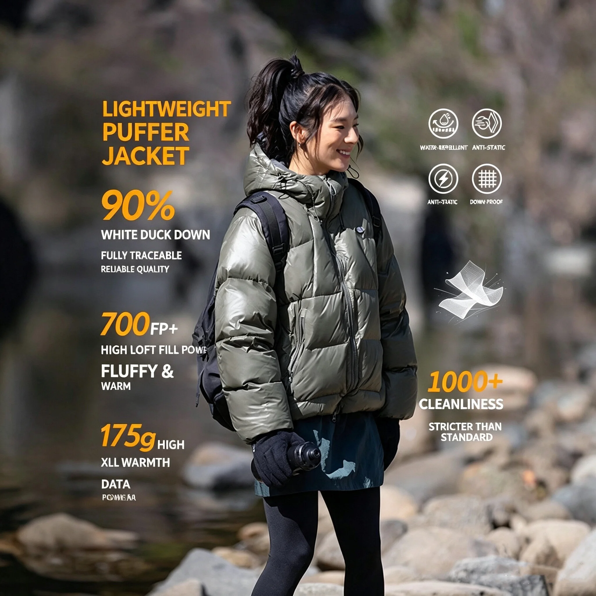 Unisex Outdoor Lightweight Down Jacket, Custom‑Available, 2‑Way Zipper Hooded Warm Coat with 90% Duck Down