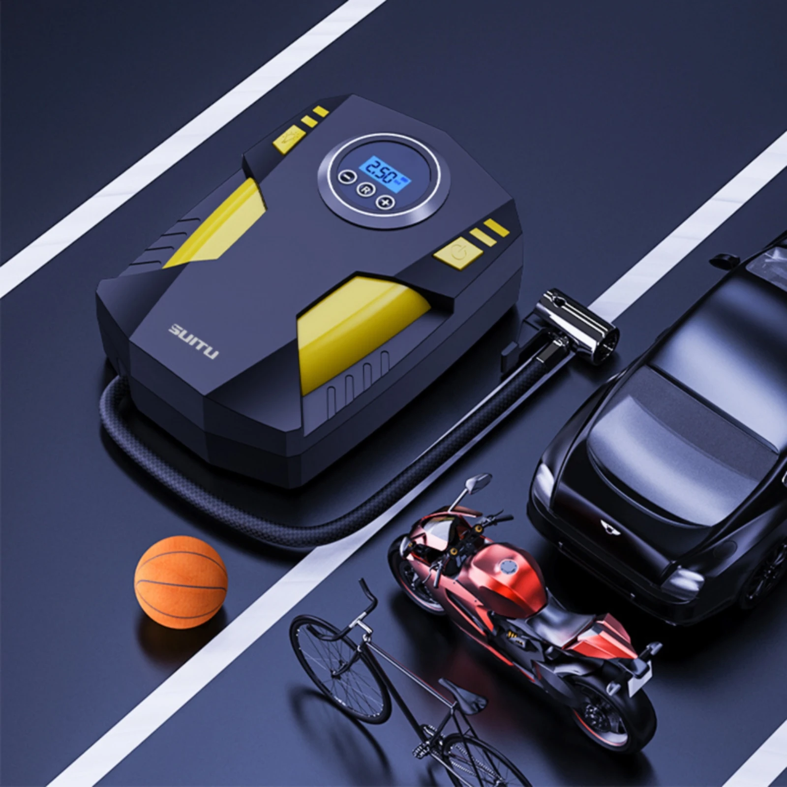 Portable Air Compressor with Pressure Gauge 12V Tire Inflator with LED Light Tire Inflator Mini Car Air Pump Quick Inflation view 2
