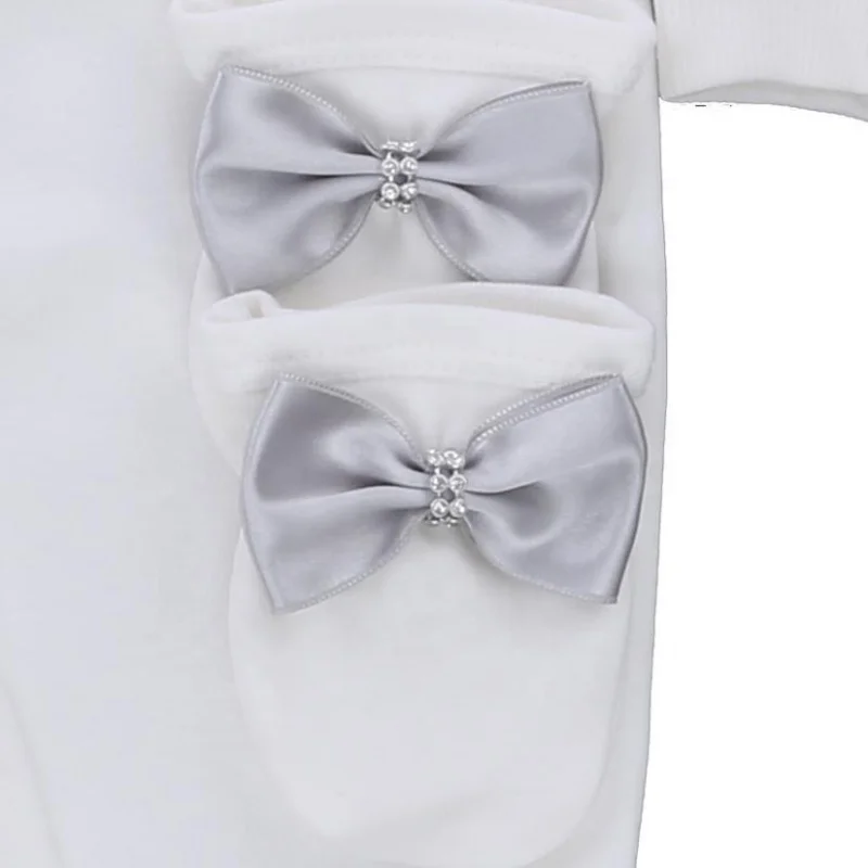 Dollbling Newborn Crown Footed Romper 0-9M Silver Gray Diamond Baby Coming Home Outfit 3Pcs Gift Set