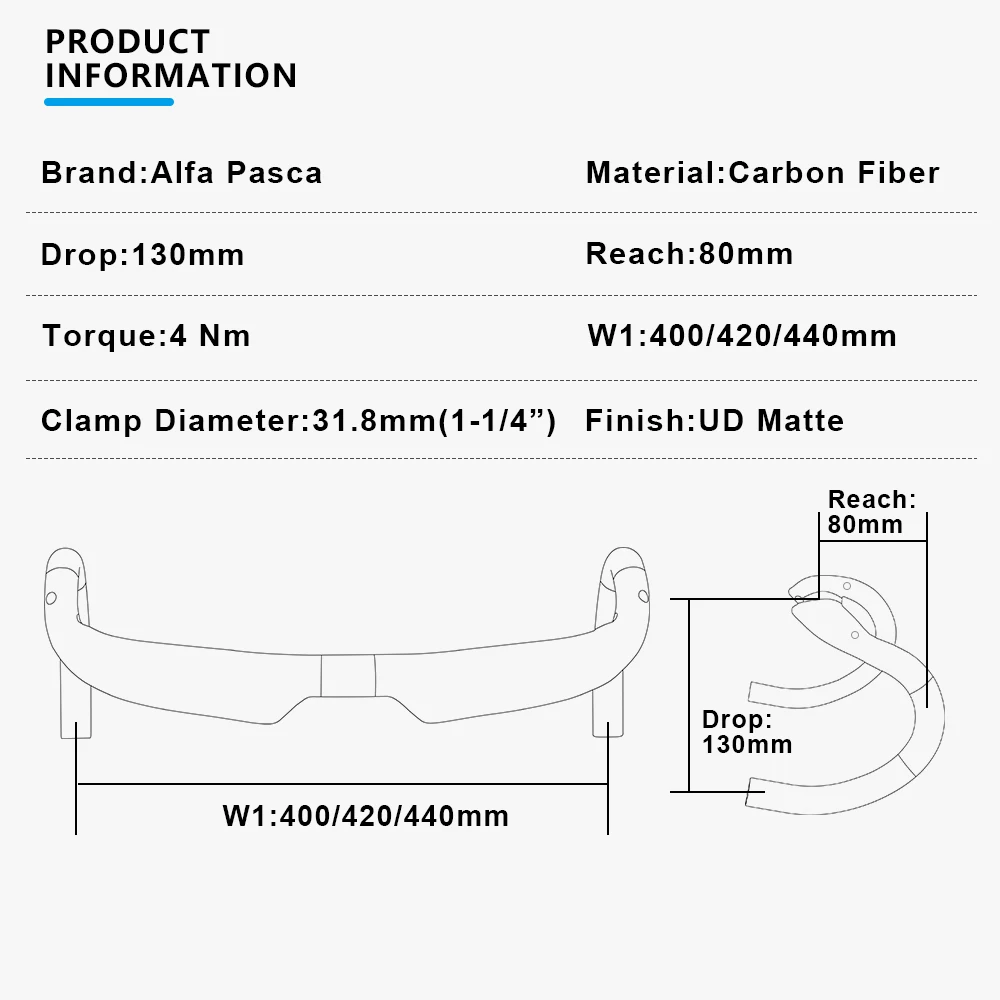 Alfa Pasca-Ultralight Carbon Road Handlebar 400/420/440mm Bike Racing Carbon Handles Bar for Bicycle Accessories New  Handlebars