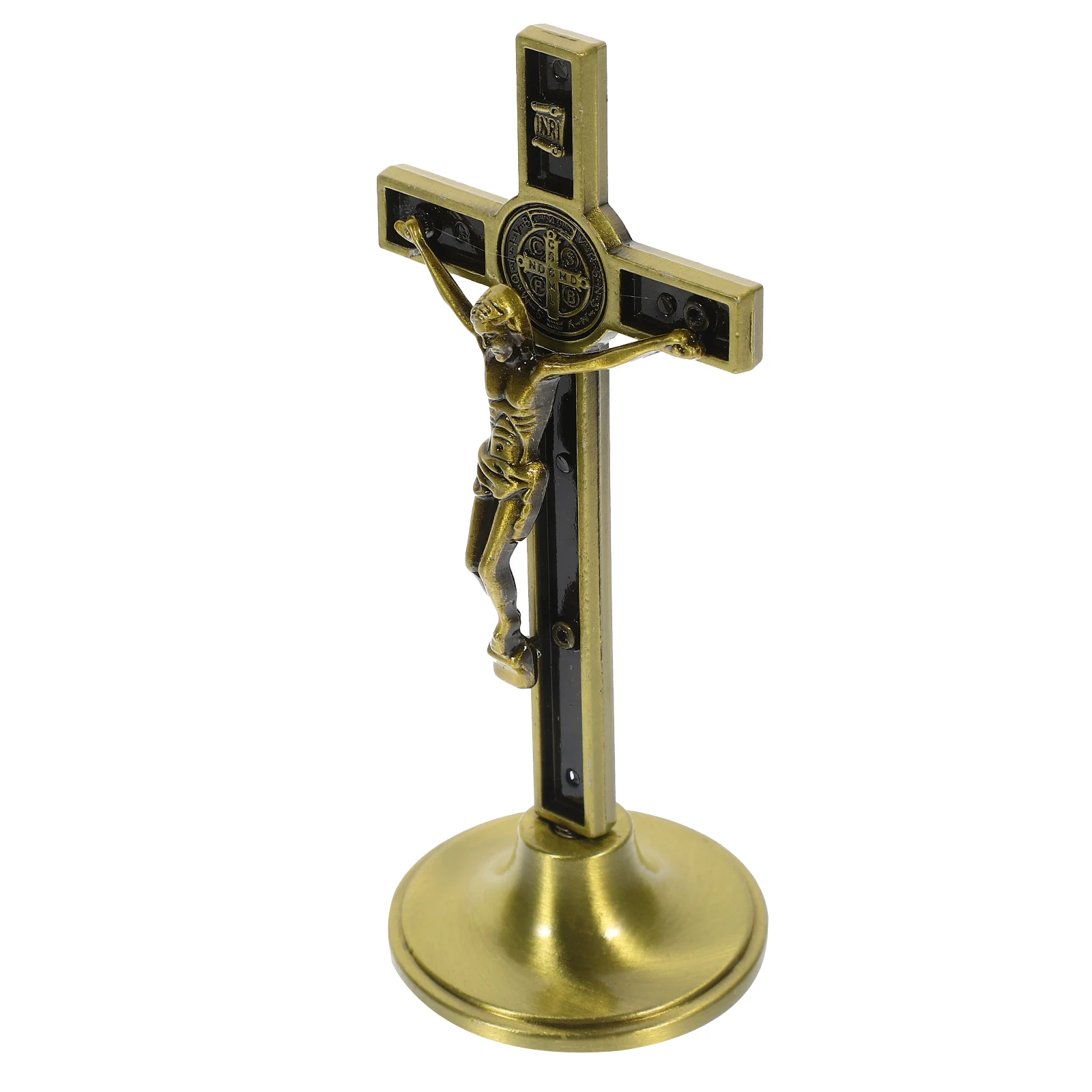 

Metal Ornament Decorative Craft Religious Sculpture Shaped Household Cross Decor Desktop Cross Living Room Bedroom Decor