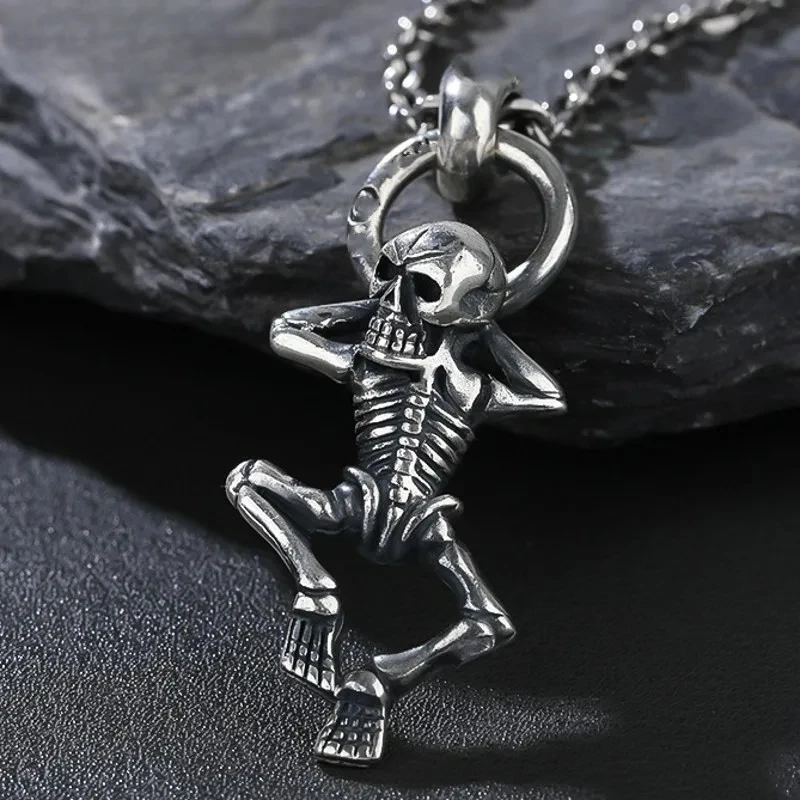 

New S925 Sterling Silver Personality Retro Old-fashioned Domineering Exquisite Heavy Double Snakes Skeletons Pend