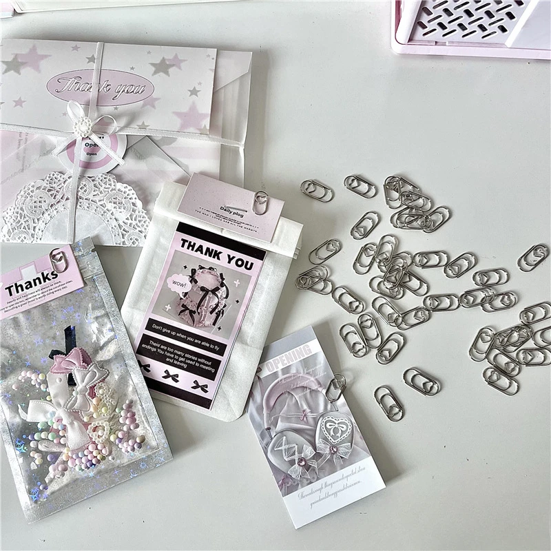 30pcs/set Ins Simplicity Retro Paper Clip Sliver Color Heart Style Scrapbook Paper Clip DIY Decor Memo Pad Fixed Decor Pin