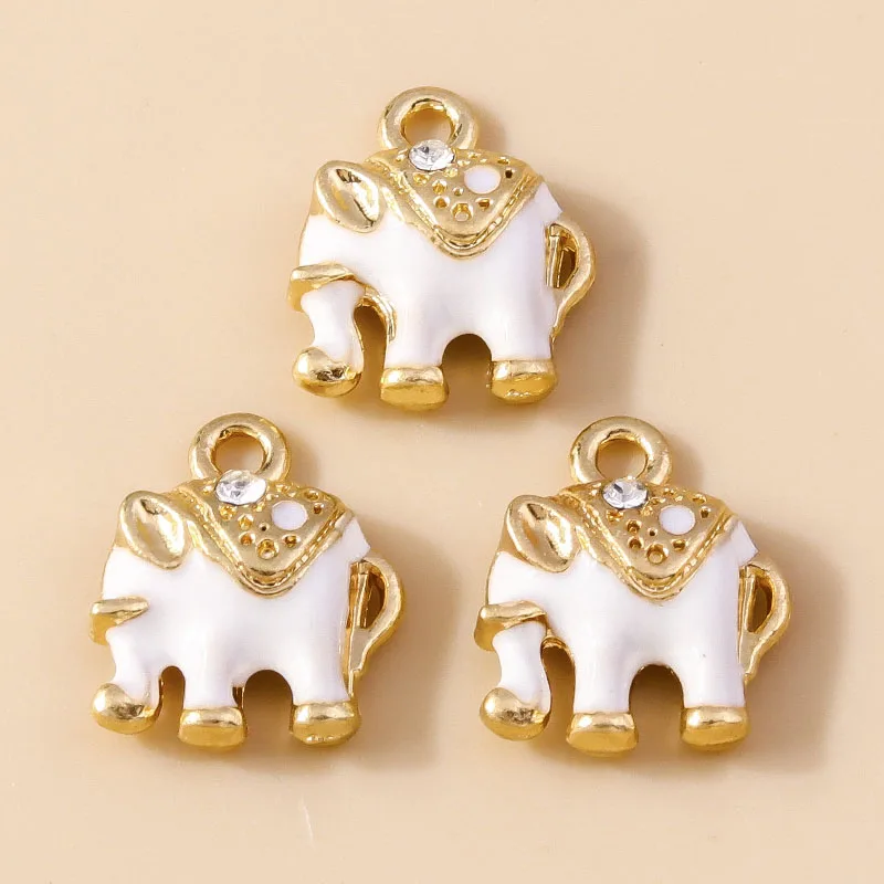 Leslie 10 Stück Emaille-Anhänger mit buntem Kristall, indischer Elefant, für DIY-Ohrringe, Halsketten, Anhänger, handgefertigte Schmuckherstellung, Zubehör – Detail 9
