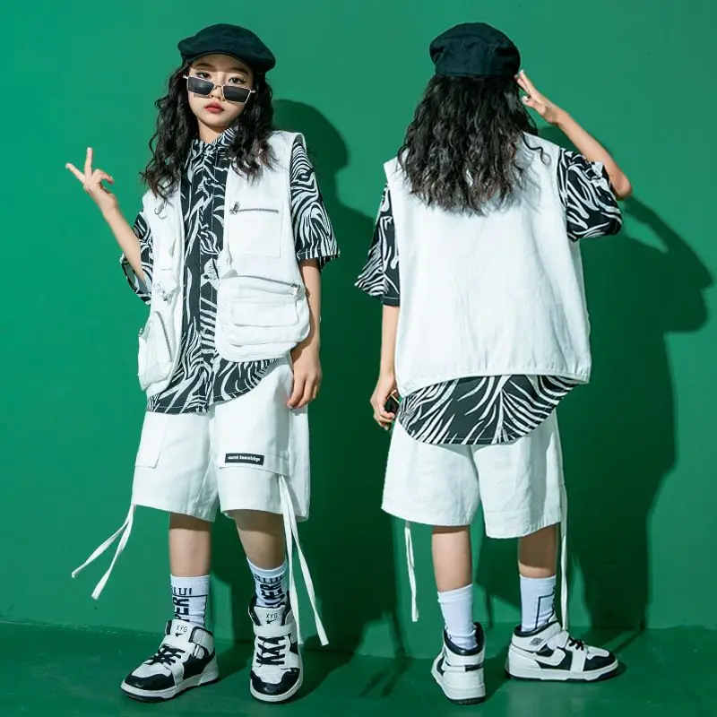 Hip hop street Crop Top Plaid Pants Boy Loose T-shirt Street Dance Child Streetwear Teen Sweet Clothes Sets Kids Jazz Costumes