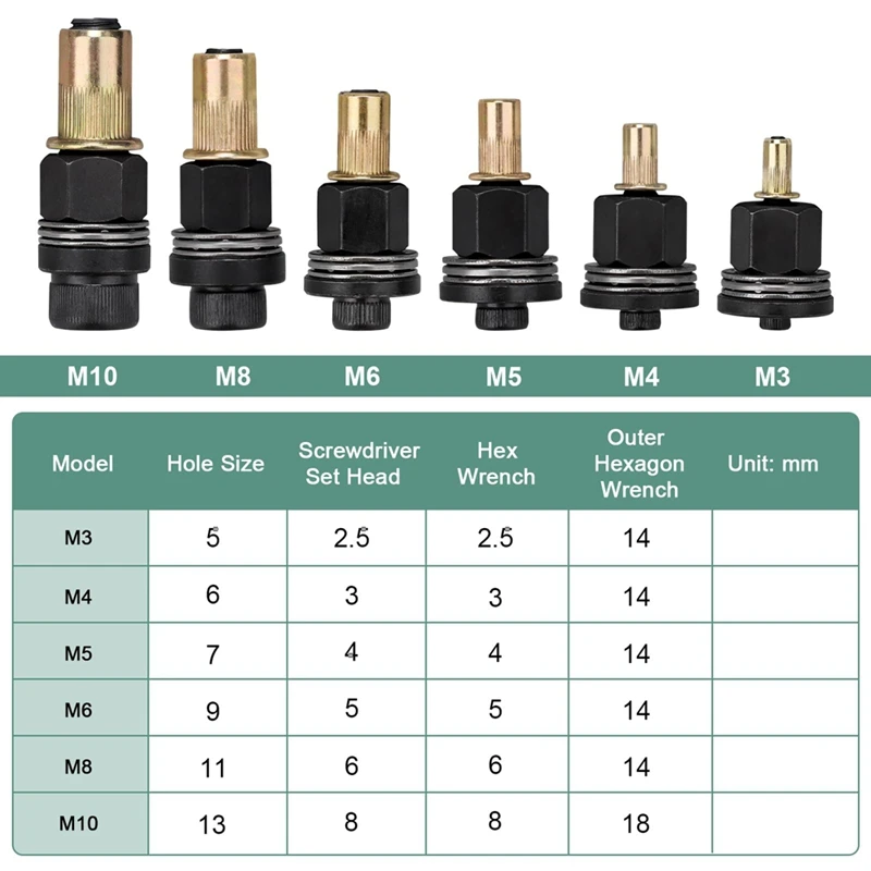Juego de herramientas para tuercas de remache M3-M10 para operaciones de taladros manuales y eléctricos, ideal para montaje y reparaciones