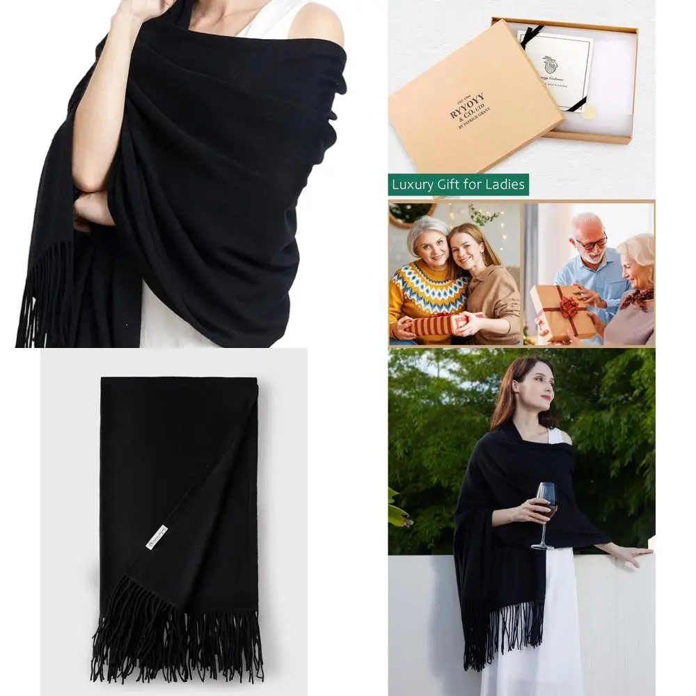 

Luxurious Cashmere Blend Tassel Pashmina Shawl, 87x28 with 6 Tassels for Women's Travel